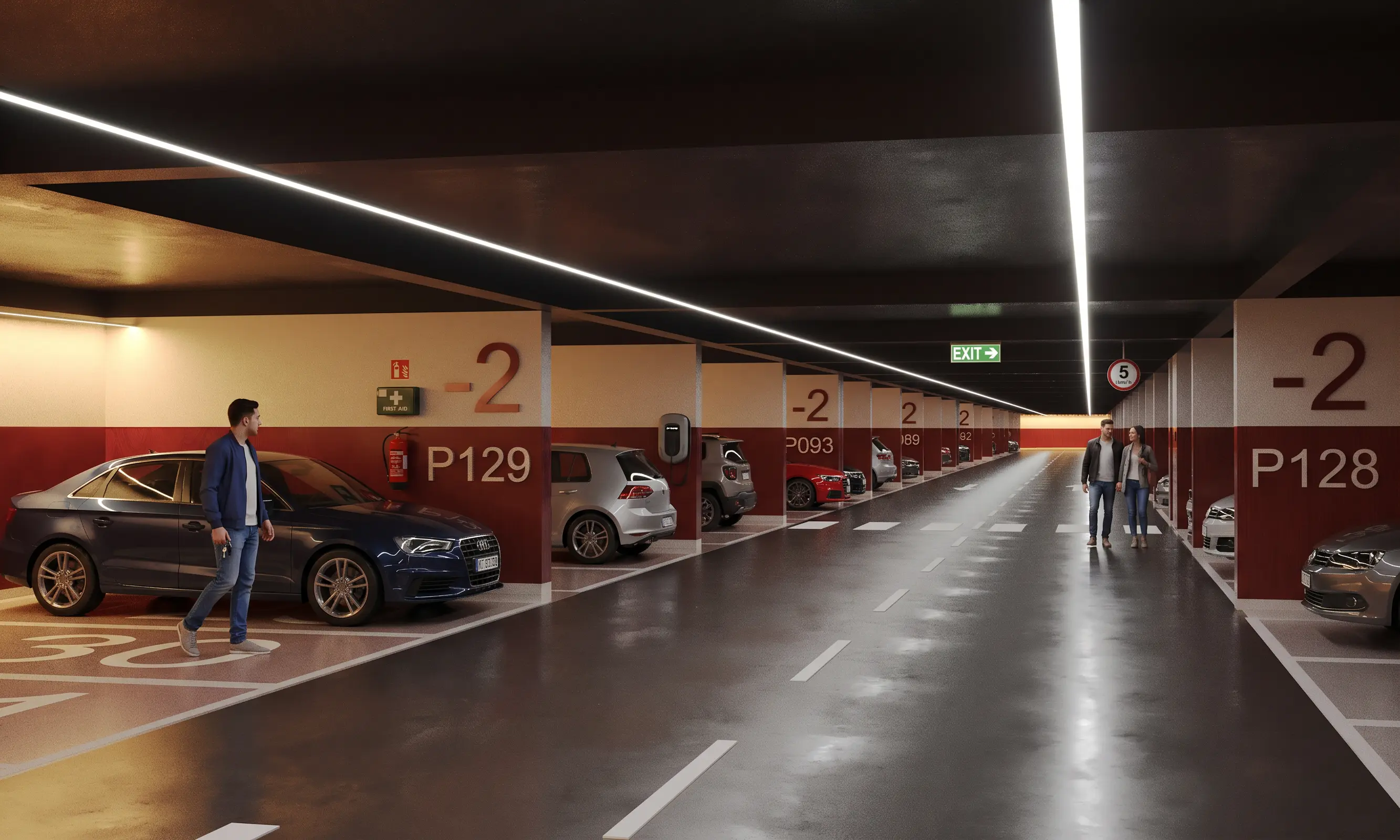 Vizualizacija unutrašnjosti podzemne garaže, nivo −2